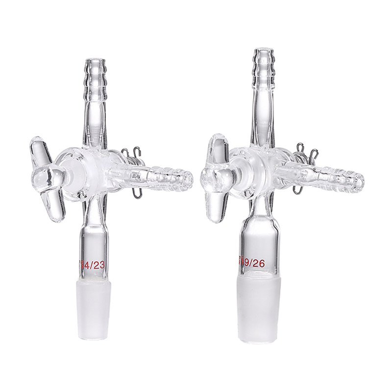 Adaptador de tres vías con llave de paso de vidrio tipo T